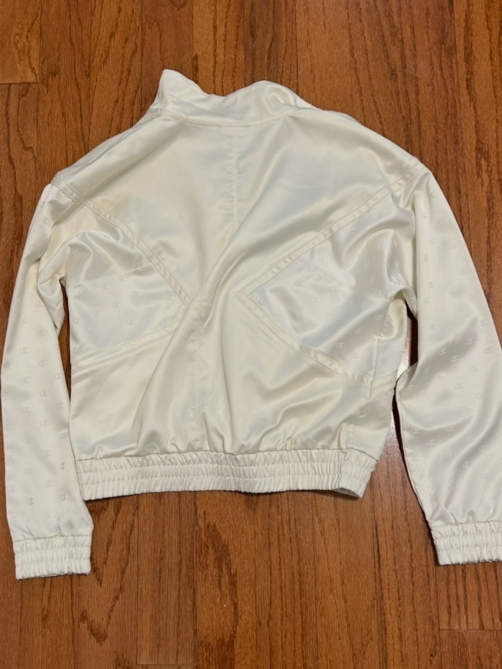 Champion Satin Cream Zip-Up Jacket Monogram Logo Cropped Fit Size S - Picture 3 of 9